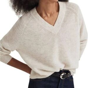 Madewell Ginny V-Neck Alpaca Blend Sweater Oatmeal Heather